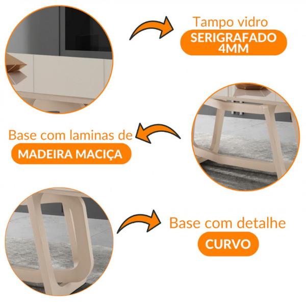 Imagem de Mesa para Sala de Jantar Charlote 180cm Madeira com Vidro Moderna Mobília