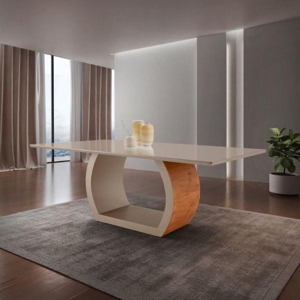 Imagem de Mesa Para Sala De Jantar Ellis 180cm Moderna Mobília Cinamomo Com Champanhe-champanhe