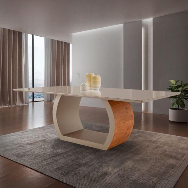 Imagem de Mesa Para Sala De Jantar Ellis 220cm Moderna Mobília Cinamomo Com Champanhe-champanhe