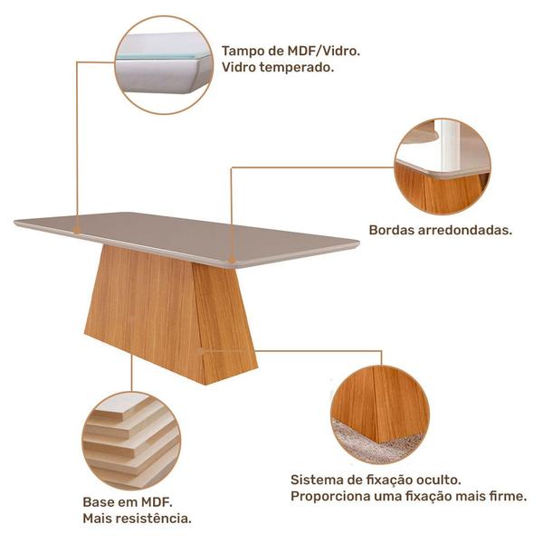 Imagem de Mesa para Sala De Jantar Helena 210 x 100 cm e 8 Cadeiras Juliana Wood Cimol Madeira/Off White/Madeira/Joli