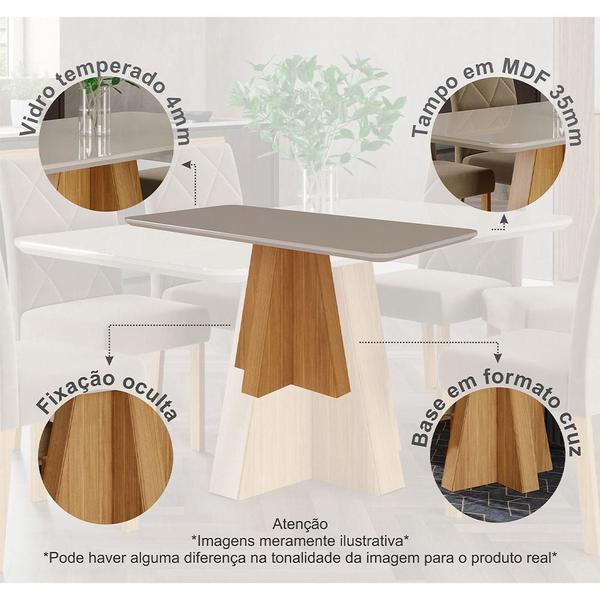 Imagem de Mesa para Sala de Jantar Maite 160 cm com 6 Cadeiras Fernanda Cimol Nature/Off White/Joli