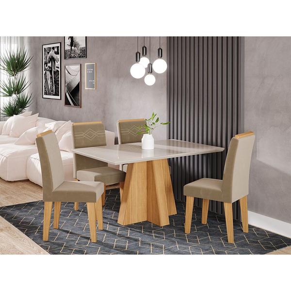 Imagem de Mesa para Sala de Jantar Patricia 130 cm com 4 Cadeiras Tais Cimol Nature/Off White/Joli