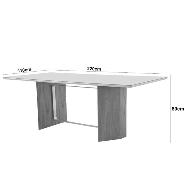 Imagem de Mesa para Sala de Jantar Pillar 220cm Madeira Com Vidro e detalhe em metal Moderna Mobília