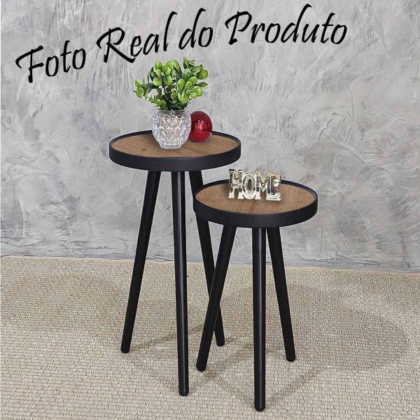 Imagem de Mesa Pé Palito Lateral Pequena Canto Apoio Sofá Redonda Decorativa Retro Rustico Kit Conjunto