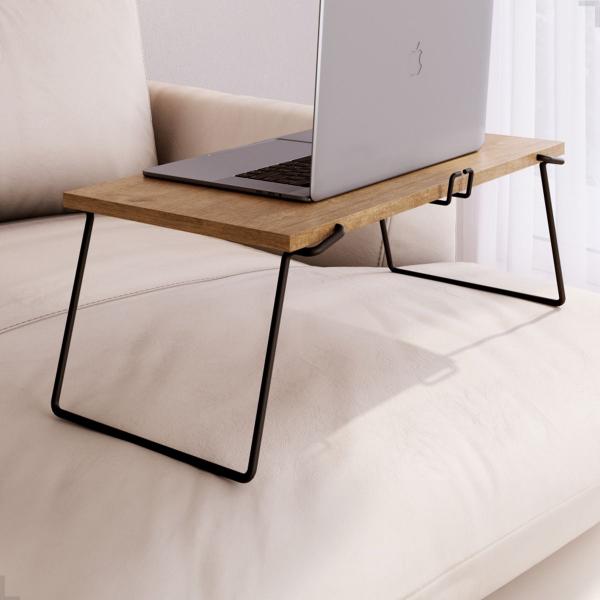 Imagem de Mesa Pequena Multiuso Pés Aço Suporte Notebook MDP Rustico Elegante