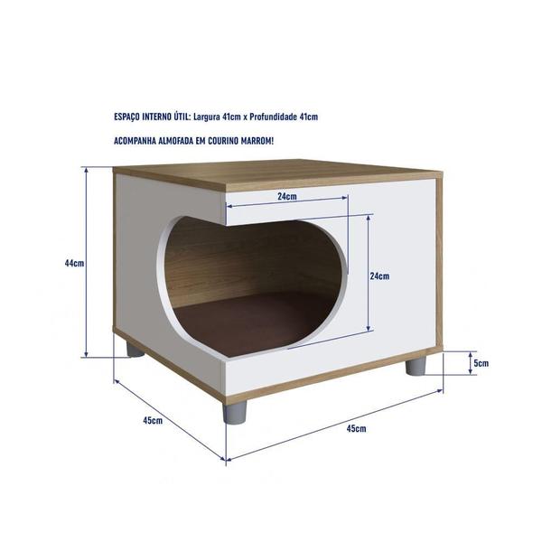 Imagem de Mesa Pet Lateral com Almofada - Carvalho/Branco