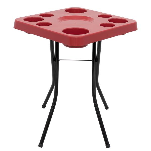 Imagem de Mesa Petisqueira Tampo Vermelho Apoio Petiscos Desmontável 