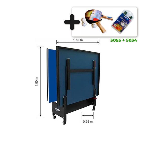 Imagem de MESA PING PONG Com Rodinhas MDF 18mm - Modelo 1084 KLOPF + Rede com suporte Alicate 5034 + Kit Raquetes e Bolinhas 5055