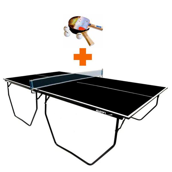 Imagem de MESA PING PONG COM RODIZIO MDP 15mm COR PRETA - KLOPF 1087 + KIT Raquetes e Bolinhas 5055