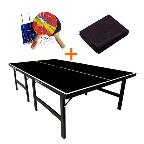 Imagem de MESA PING PONG COR PRETA MDP 15MM - 1010 KLOPF + KIT TÊNIS DE MESA 5030 + Capa Impermeável