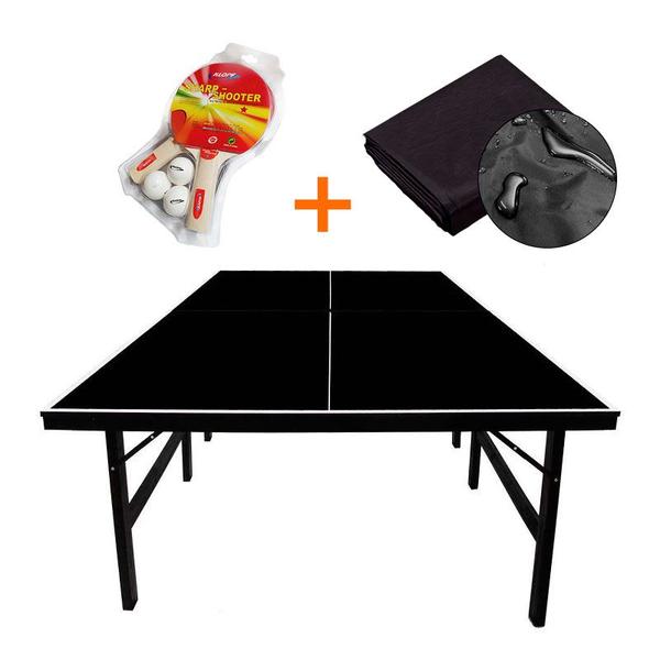 Imagem de MESA PING PONG COR PRETA MDP 15MM - 1010 KLOPF + KIT TÊNIS DE MESA 5030 + Capa Impermeável