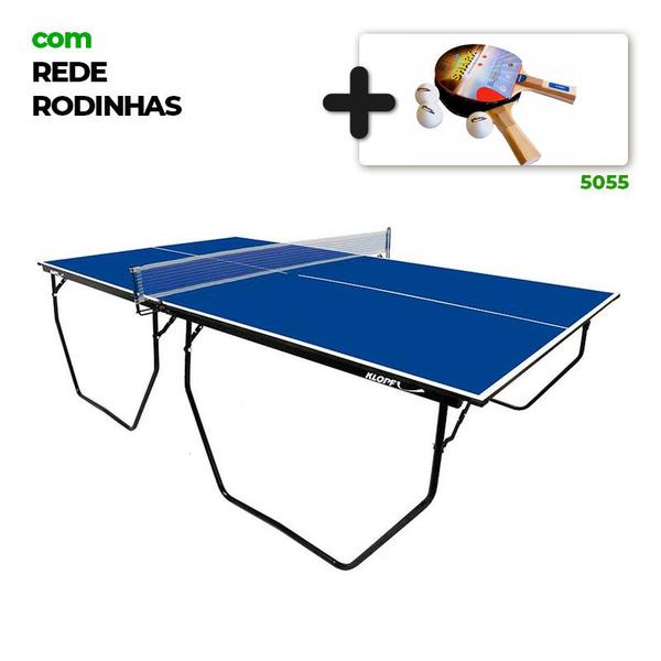 Imagem de MESA PING PONG MDF 15mm C/ Sup. Rede e Rodas 1009 KLOPF + KIT 2 Raquetes e 3 Bolinhas - 5055