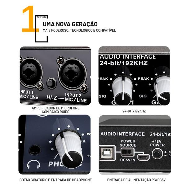 Imagem de Mesa Placa De Som 2 Canais Profissional Interface De Áudio Q-22 Gravação Profissional VEDO