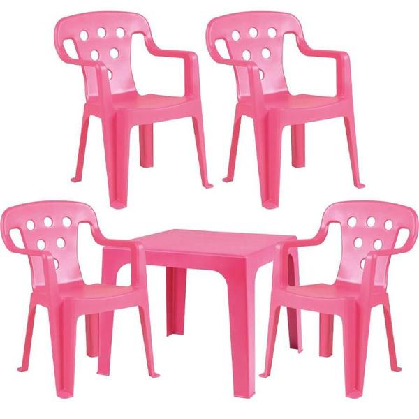 Imagem de Mesa Plástica Didática Infantil + 4 Cadeira Kids Rosa Mor