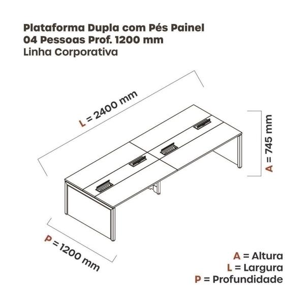 Imagem de Mesa Plataforma Dupla para 4 Lugares para Coworking 120x120/4p Grafito/Branco