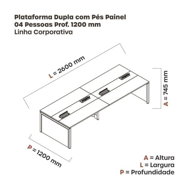 Imagem de Mesa Plataforma Dupla para 4 Lugares para Coworking 130x120/4p Branco/Preto