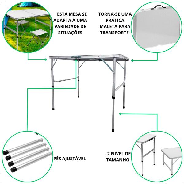 Imagem de Mesa Portátil Dobrável 2 Banquetas Aluminio Maleta Camping