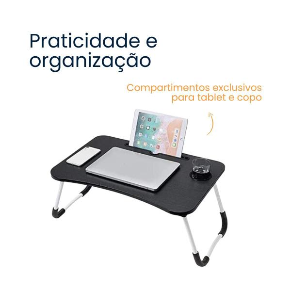 Imagem de Mesa Portátil para Notebook e Tablet Dobrável com Porta Copo Ideal para Cama Sofá Home Office estudo