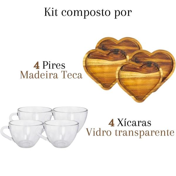 Imagem de Mesa posta Jogo de Xícara com pires de madeira