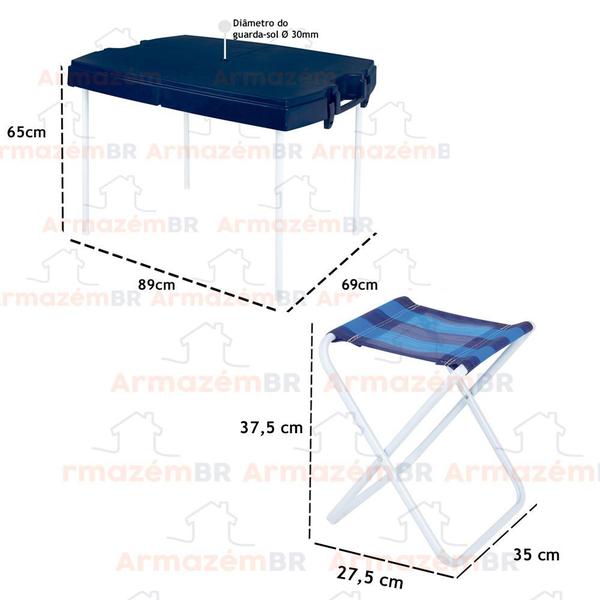 Imagem de Mesa Prática Dobrável Com 4 Banquetas Camping Maleta - Mor