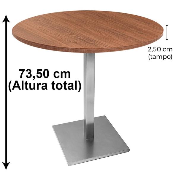 Imagem de Mesa Quadrada Alpha Inox Cor Prata 73,50 cm (Altura) com Tampo em MDP Redonda 70 cm Imbuia