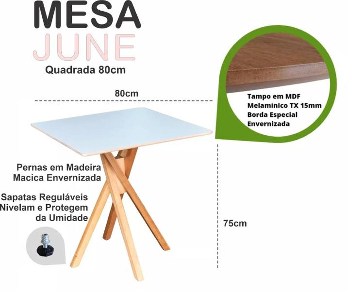 Imagem de Mesa Quadrada de Madeira 80cm June na cor Branca