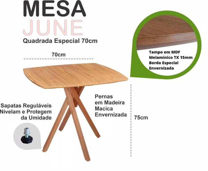 Imagem de Mesa Quadrada Especial em Madeira de 70cm June na cor Freijó