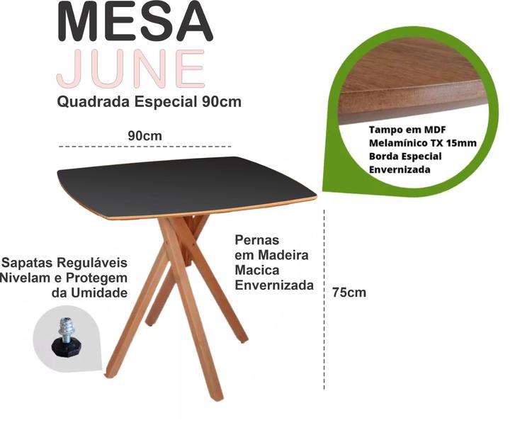 Imagem de Mesa Quadrada Especial em Madeira de 90cm June na cor Preta