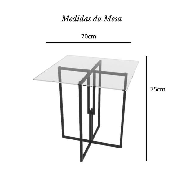 Imagem de Mesa Quadrada Industrial 70cm Preta Tampo de Vidro Temperado