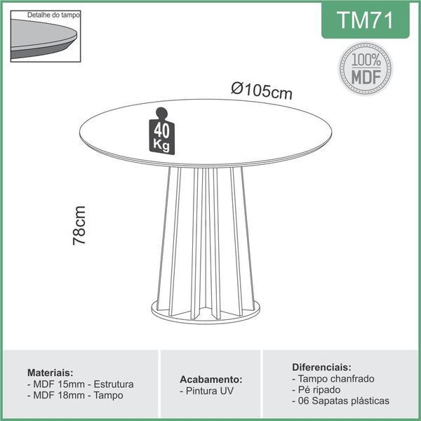 Imagem de Mesa Redonda 105x105cm TM71 Dalla Costa