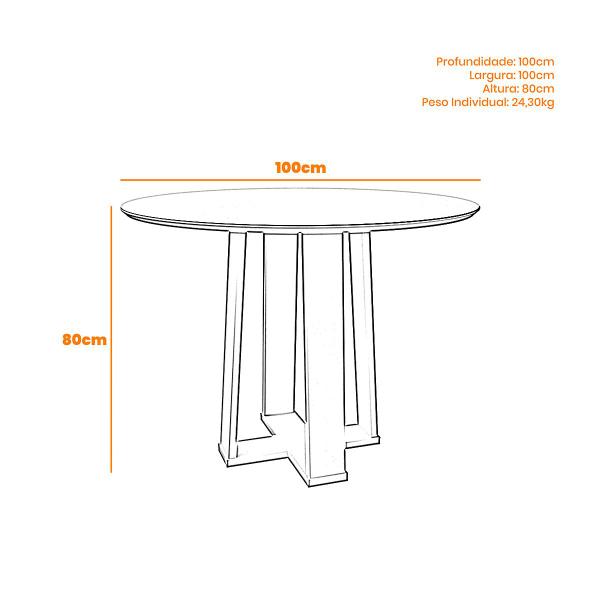 Imagem de Mesa Redonda 4 lugares Com Vidro 3mm de 100cm  Sem Cadeiras Le Mans Off White - ÉdeCasaMóveis