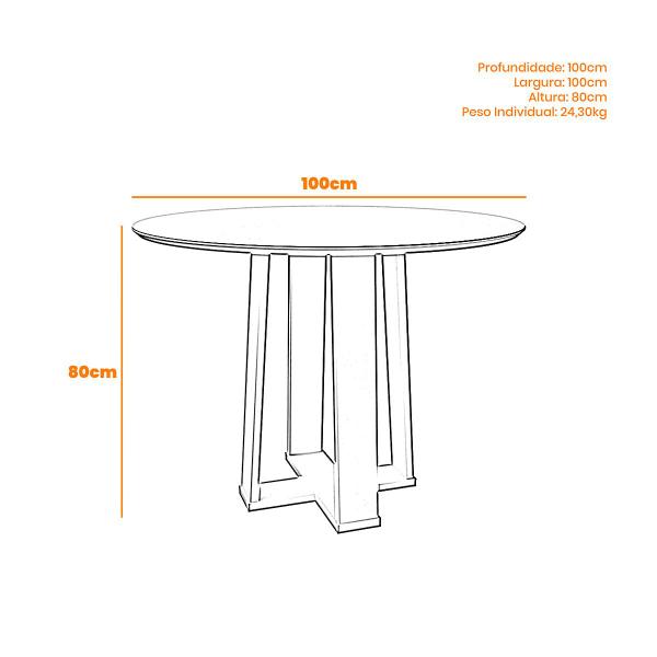 Imagem de Mesa Redonda 4 lugares Com Vidro 3mm de 117cm  Sem Cadeiras Le Mans Off White - ÉdeCasaMóveis