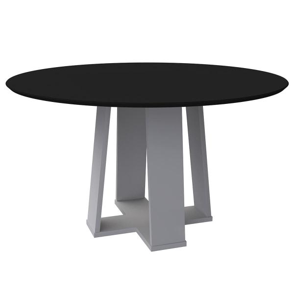 Imagem de Mesa Redonda 4 lugares Com Vidro 3mm de 117cm  Sem Cadeiras Le Mans Off White - Preto - ÉdeCasaMóveis