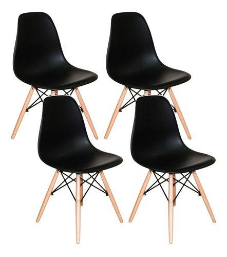 Imagem de Mesa Redonda 90cm Com 4 Cadeiras Eames Eiffel Pés De Madeira Preta