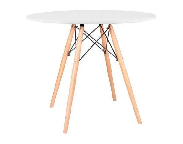 Imagem de Mesa Redonda de Jantar Eames Eiffel 110cm Branca Base Madeira Maciça