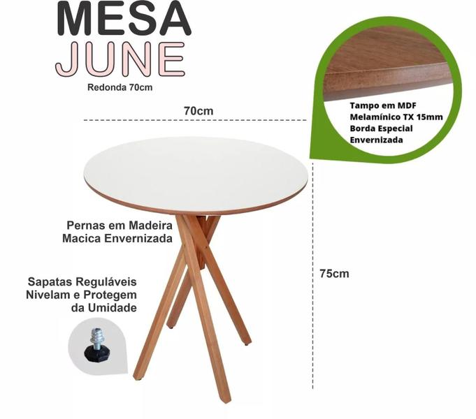 Imagem de Mesa Redonda de Madeira 70cm Jantar Varanda Área Gourmet - June Branca