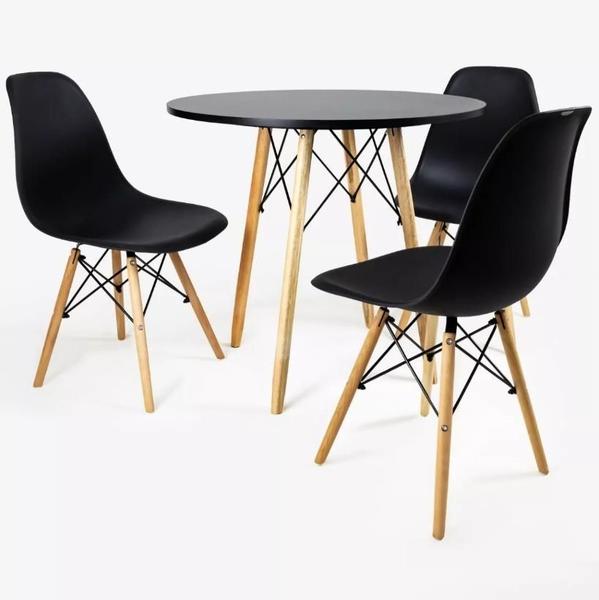 Imagem de Mesa Redonda Eiffel Sala 80Cm E 3 Cadeiras Charles Eames