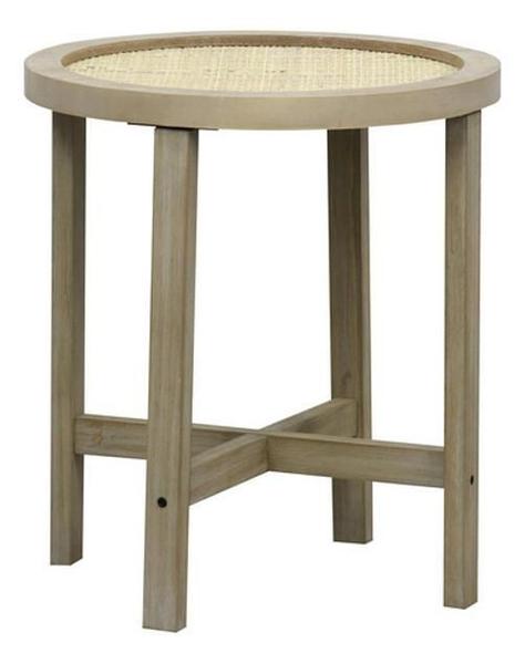 Imagem de Mesa Redonda Lateral Centro 40X40Cm Madeira Rattan Boho Chic