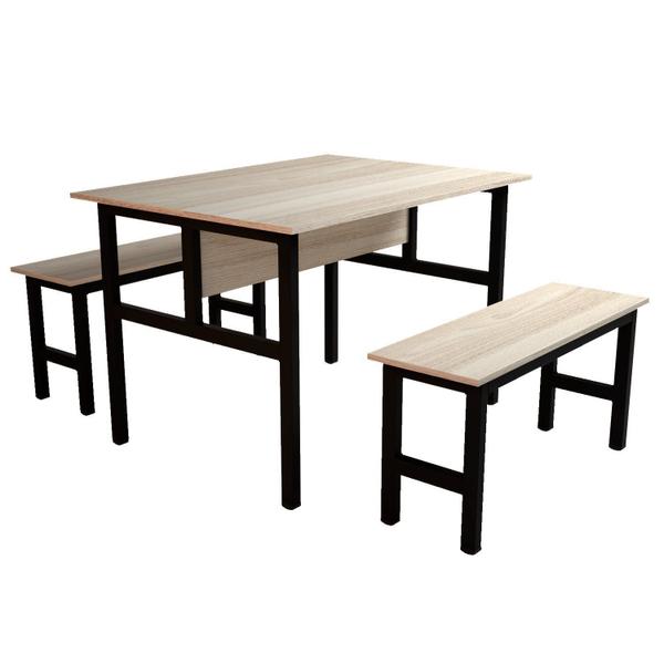 Imagem de Mesa Refeitório 4 Lugares com 2 Bancos Metal Wood Design