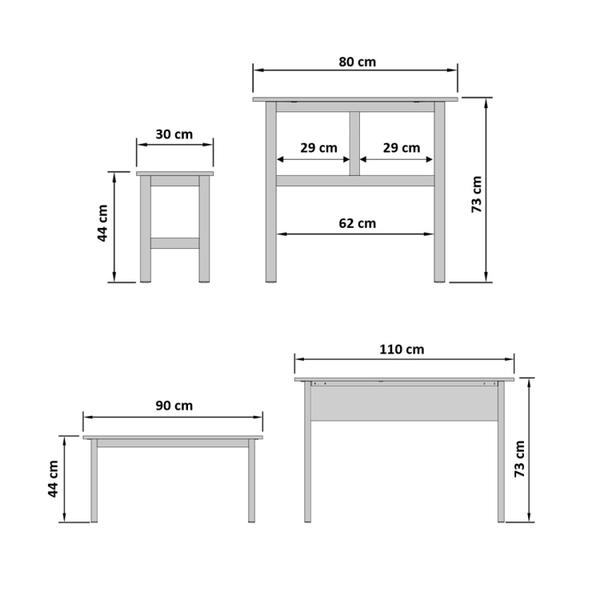 Imagem de Mesa Refeitório 4 Lugares com 2 Bancos Metal Wood Design