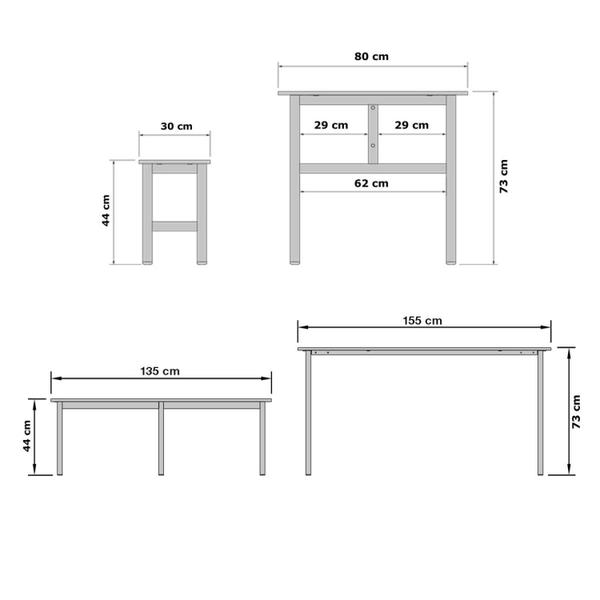 Imagem de Mesa Refeitório 6 Lugares com 2 Bancos Metal Wood Design