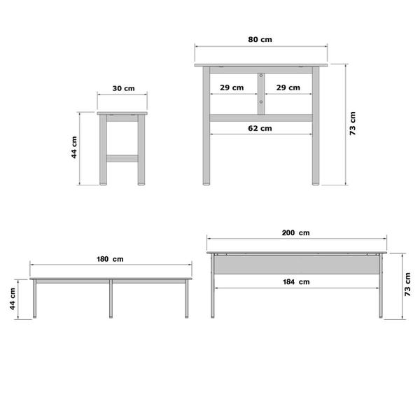 Imagem de Mesa Refeitório 8 Lugares com 2 Bancos Metal Wood Design