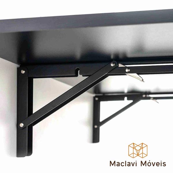 Imagem de Mesa Retrátil Dobrável 70cm x 30cm Preta para Cozinha Parede Suspensa MDF