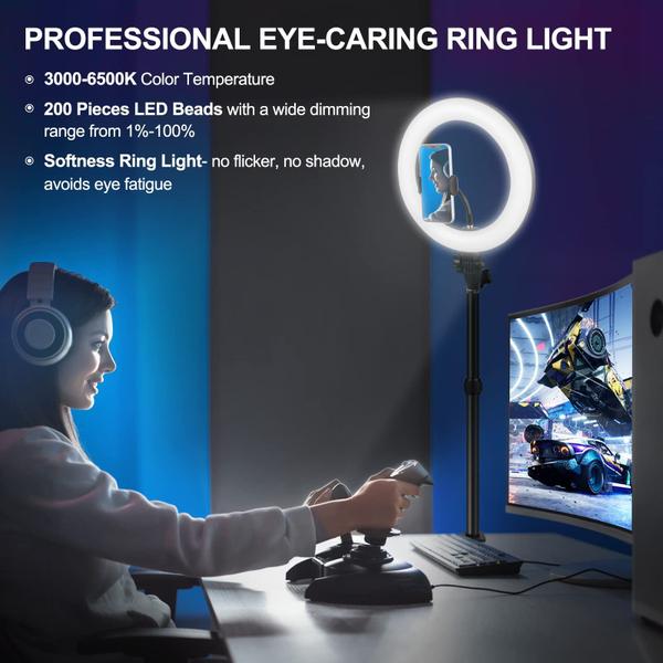 Imagem de Mesa Ring Light Evershop de 12" com suporte de braçadeira e suporte para telefone