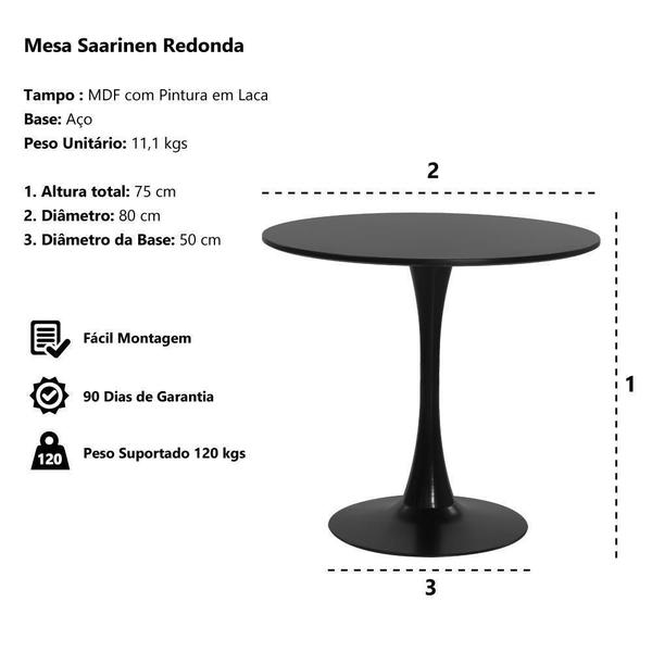 Imagem de Mesa Saarinen Tulipa Redonda 120Cm Tampo Madeira Preto