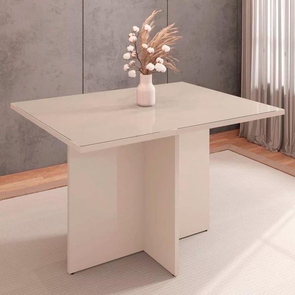 Imagem de Mesa Sala De Jantar 120 Cm Tampo Com Vidro Paris Off White