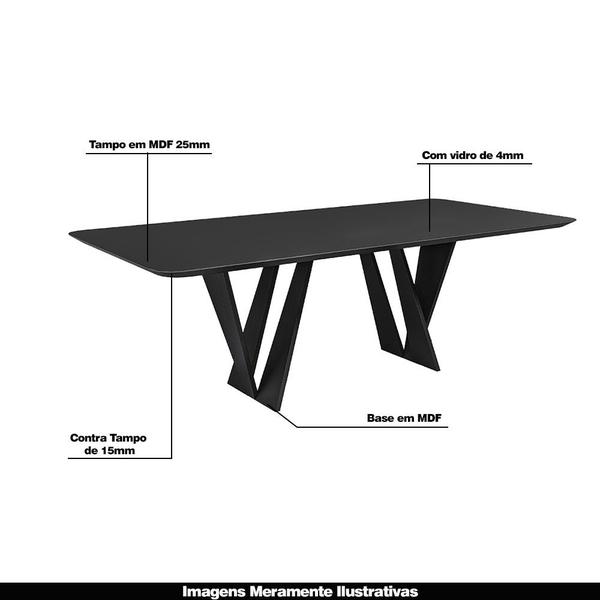 Imagem de Mesa Sala de Jantar 6 Lugares 180cm Tampo com Vidro Shuri Preto/Ébano G13 - Gran Belo