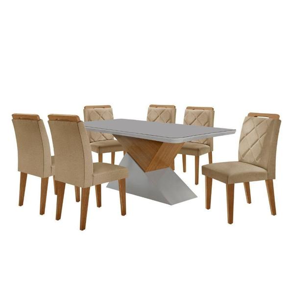 Imagem de Mesa Sala De Jantar Aster 180cm E 6 Cadeiras Melissa Moderna Turim Off White Imbuia