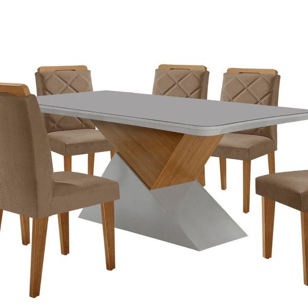 Imagem de Mesa Sala De Jantar Aster 180cm E 6 Cadeiras Melissa Moderna Veludo Capuccino Off White Imbuia