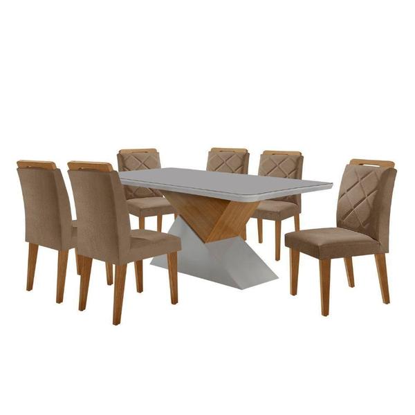 Imagem de Mesa Sala De Jantar Aster 180cm E 6 Cadeiras Melissa Moderna Veludo Capuccino Off White Imbuia